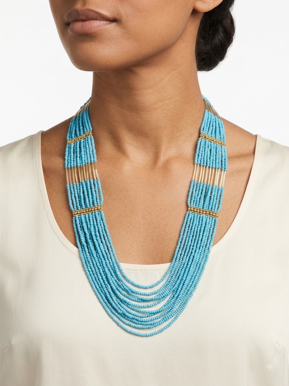 Turquoise Beaded Multi-Strand Statement Necklace 24”